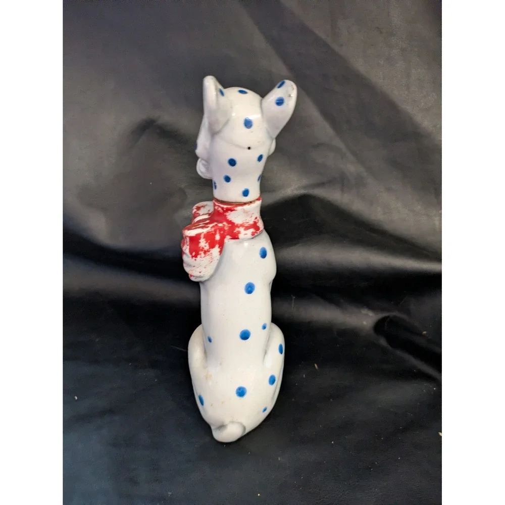 Blue Spotted Dog Scotch Ceramic Decanter Figurine‎ Red Bow Stopper 8.5 In